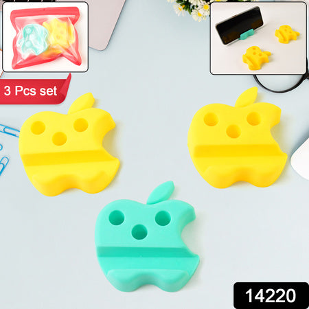 Multi-functional Apple-shaped Plastic Mobile Stand With Pen Holder (3 Pc  Mix Color)