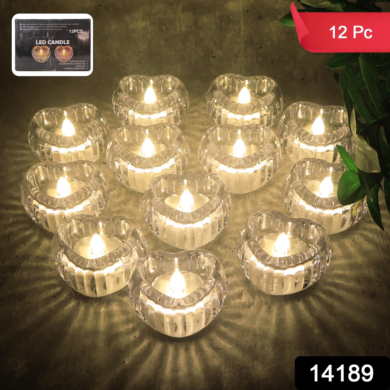 Set Of 12 Heart-shaped Led Flameless Decorative Candles
