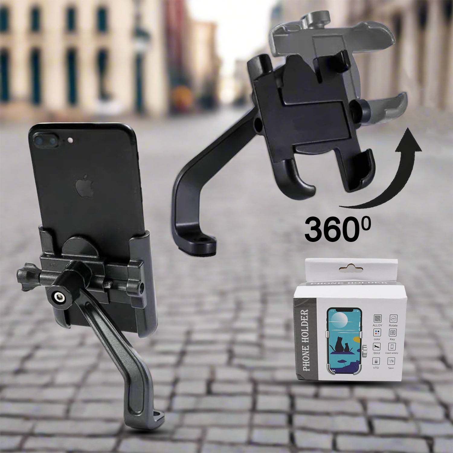 12674 Full Metal Body Bike  Scooty 360 Degree Rotating Mobile Holder Stand For Bicycle Motorcycle Scooty For Maps And Gps Navigation Fits All Smartphones (1 Pc)