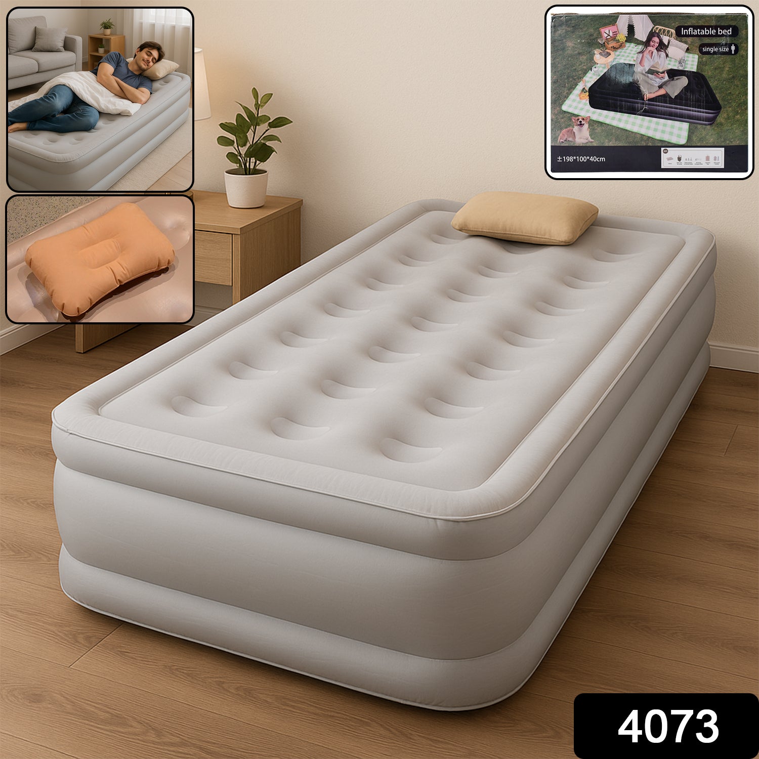 Portable Inflatable Bed Folding Lazy Bed (190x100x40 Cm  1 Pc)