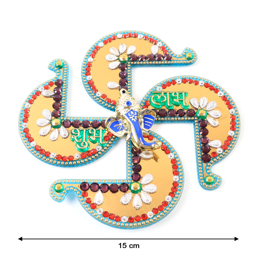 Golden Swastik Shubh Labh Wall Hanging With Ganesh Idol (1 Pc)