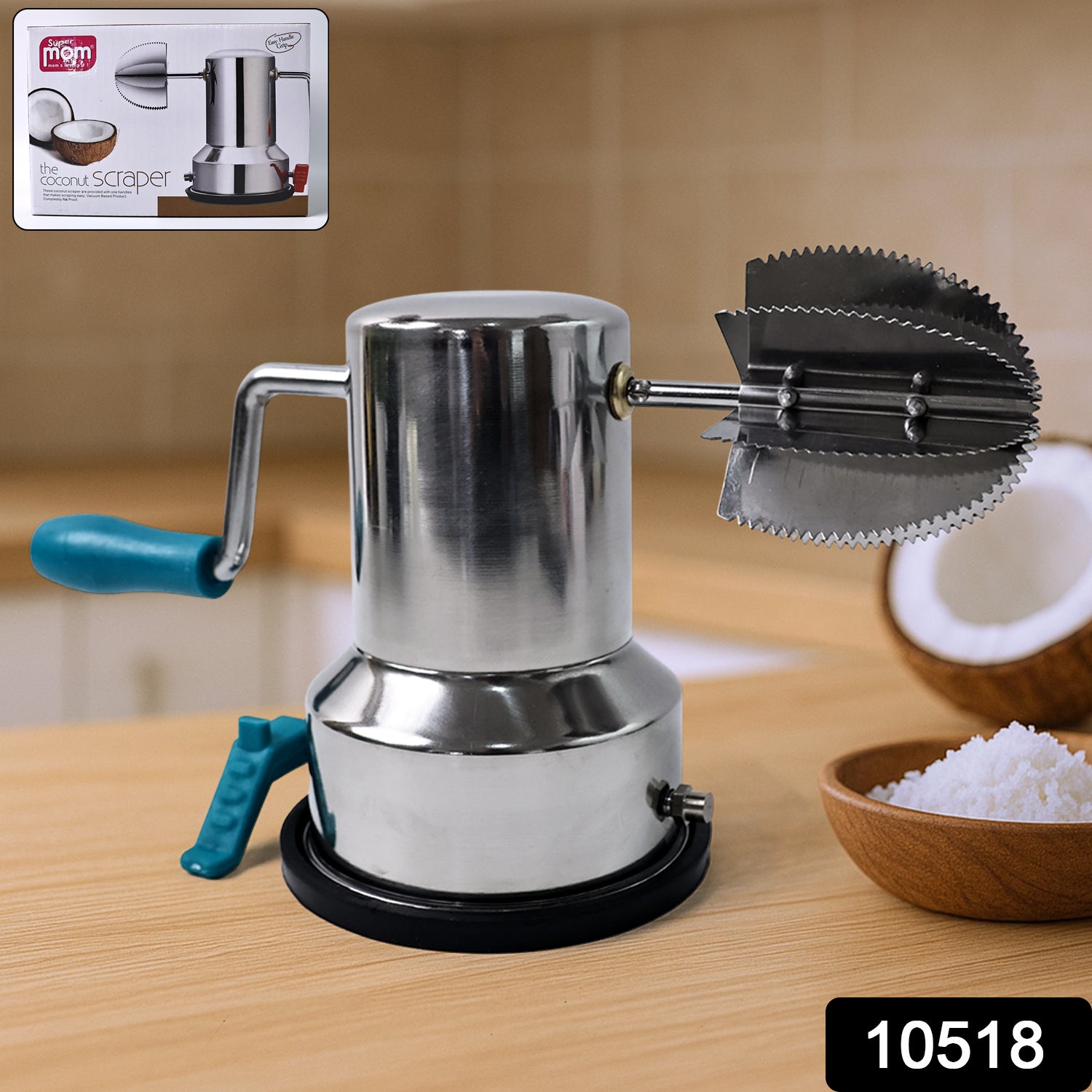 Supermom Stainless Steel Coconut Scraper With Vacuum Base (1 Pc)