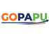 GO PAPU logo with orange neon bright, blue neon bright, and green neon bright colors on a teal background 