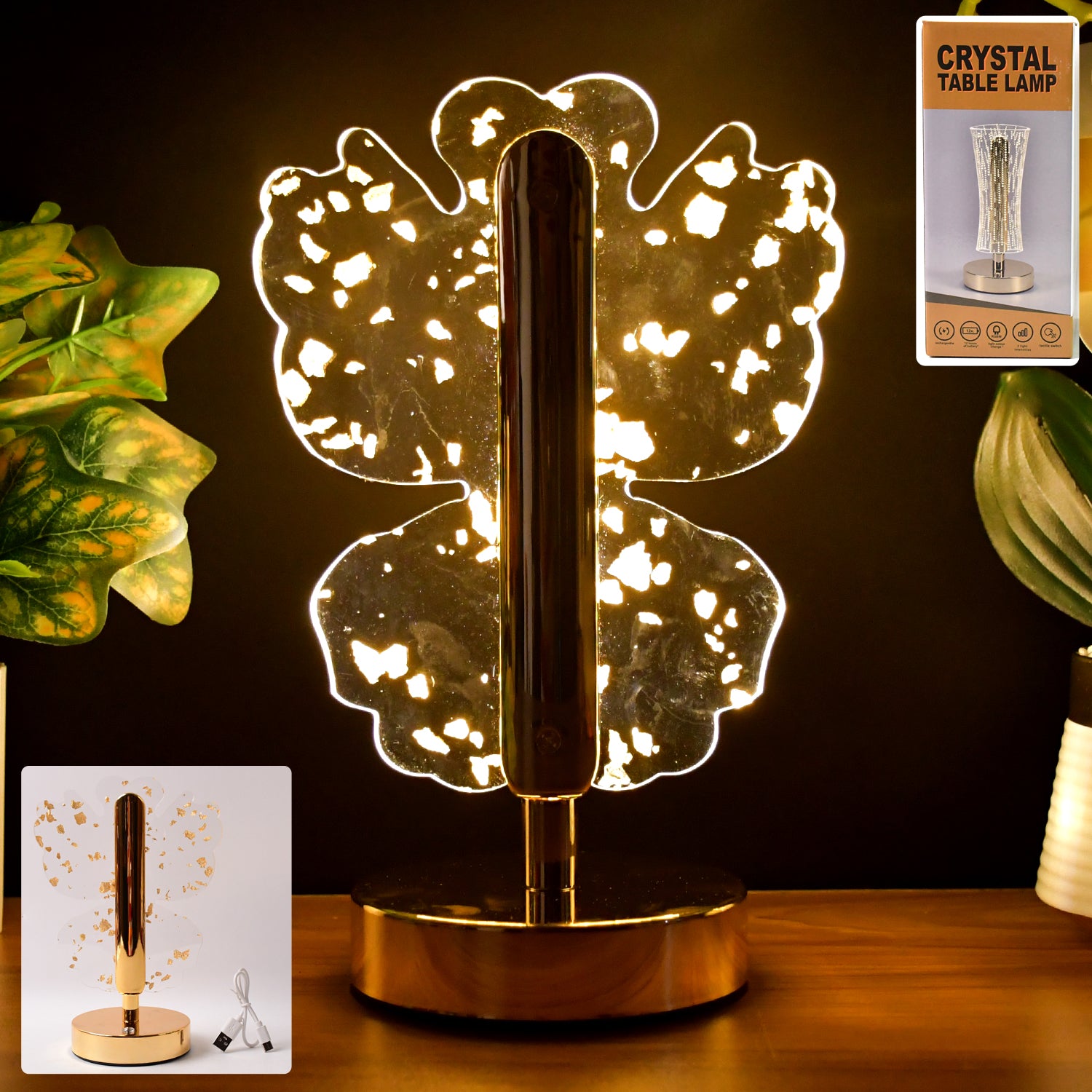 Luxury Golden Crystal Led Table Lamp (1 Pc)
