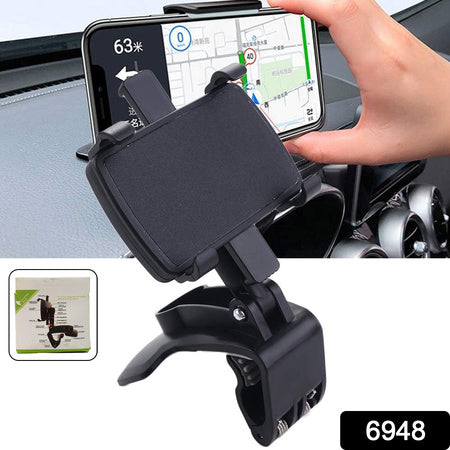 6948  Car Phone Holder Clip Mount 360 Degree Rotation Dashboard Rear View Mirror Sun Visor Smartphone Hud Navigation Fold Stand Plastic Black Compatible For All Smart Phones