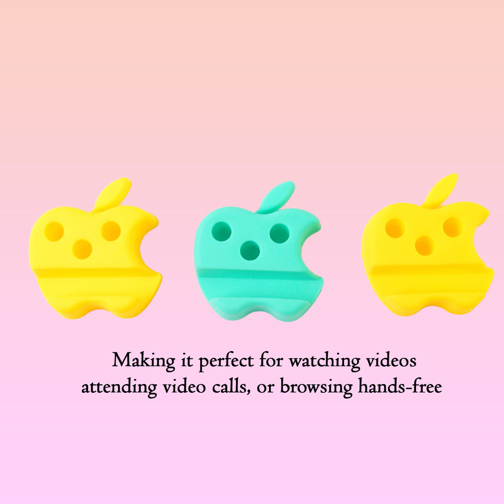 Multi-functional Apple-shaped Plastic Mobile Stand With Pen Holder (3 Pc  Mix Color)