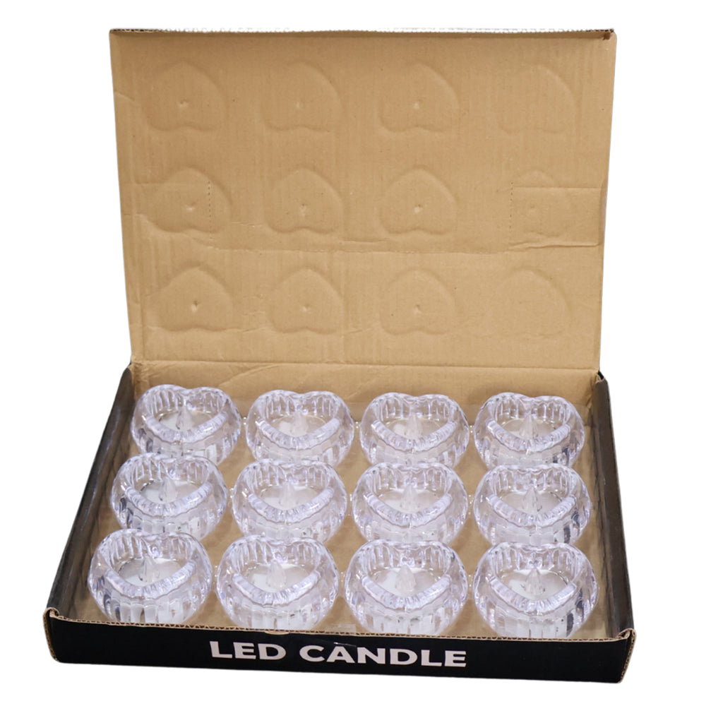 Set Of 12 Heart-shaped Led Flameless Decorative Candles